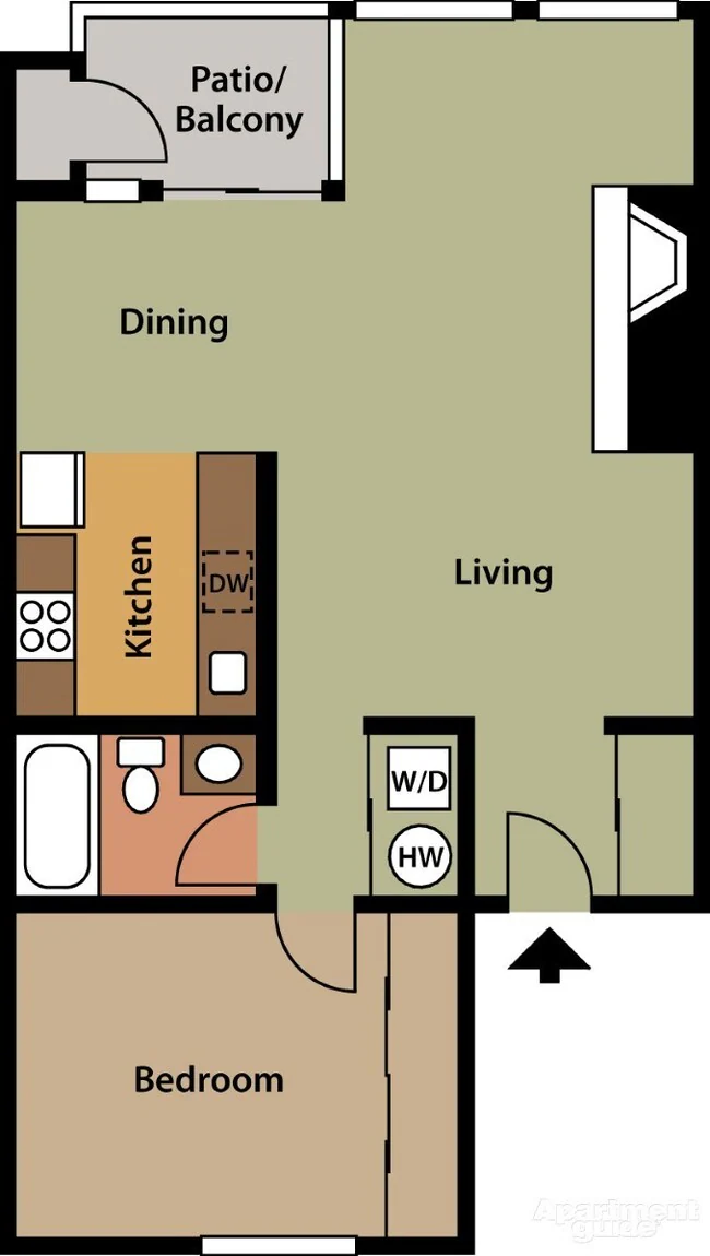 One Bed One Bath G302 floor plan